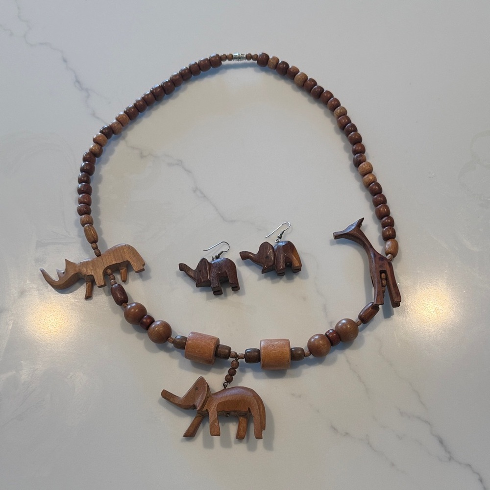 Handcrafted Wooden Animal Jewelry Set
